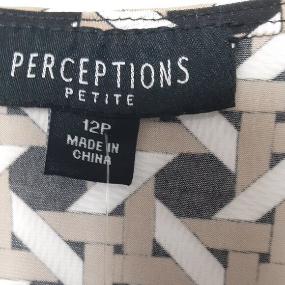 Perceptions Size 12 Petite Black w/Attached Black, Beige & White Jacket - Picture 2 of 4